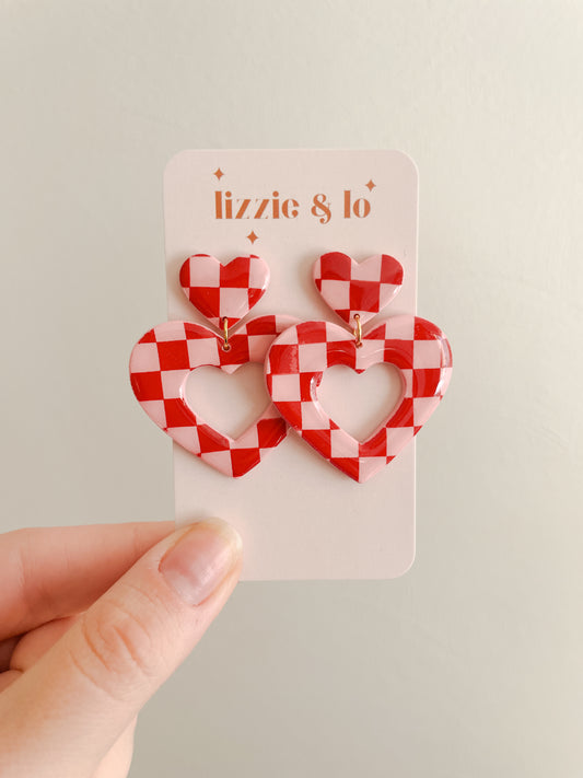 Checkered Valentine Heart Dangles